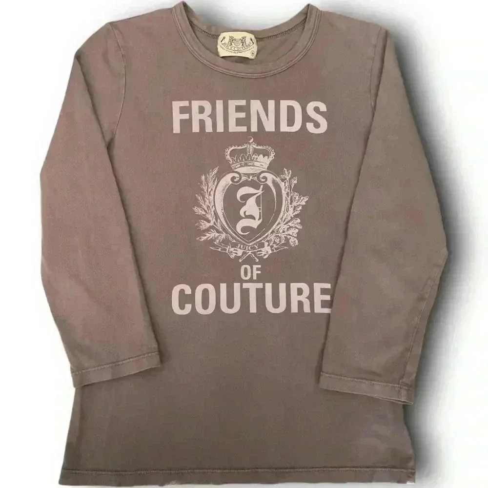 Vtg Y2K Juicy Couture Friends of Couture Graphic T-Shirt Slogan 3/4 Sleeves M‎